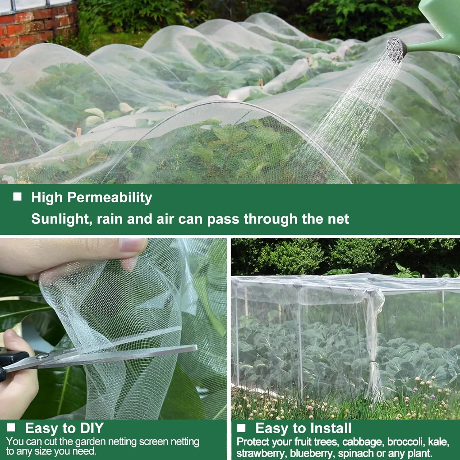 Garden Netting Pest Barrier, 10 ft x 33 ft Ultra Fine Mesh Mosquito Net Cicada Bird Bug Insect Netting for Raised Garden Bed Greenhouse, Plant Row Cover for Protect Vegetables Fruits Flowers Trees