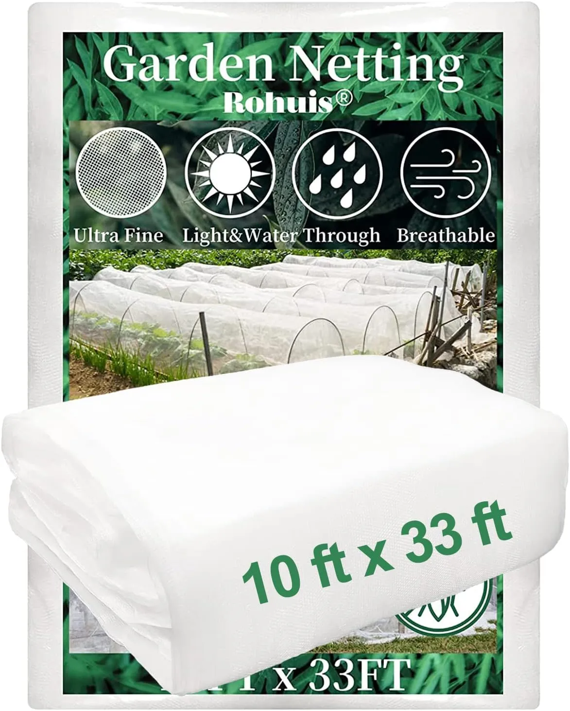 Garden Netting Pest Barrier, 10 ft x 33 ft Ultra Fine Mesh Mosquito Net Cicada Bird Bug Insect Netting for Raised Garden Bed Greenhouse, Plant Row Cover for Protect Vegetables Fruits Flowers Trees