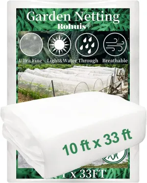 Garden Netting Pest Barrier, 10 ft x 33 ft Ultra Fine Mesh Mosquito Net Cicada Bird Bug Insect Netting for Raised Garden Bed Greenhouse, Plant Row Cover for Protect Vegetables Fruits Flowers Trees