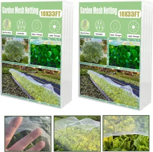 Garden Netting,2 Pack 10X33FT Garden Mesh Netting for Vegetables Protection Ultra Fine Mesh for Fruit Trees Flowers Plant Net from Birds and Animals Row Cover Vegetable Net