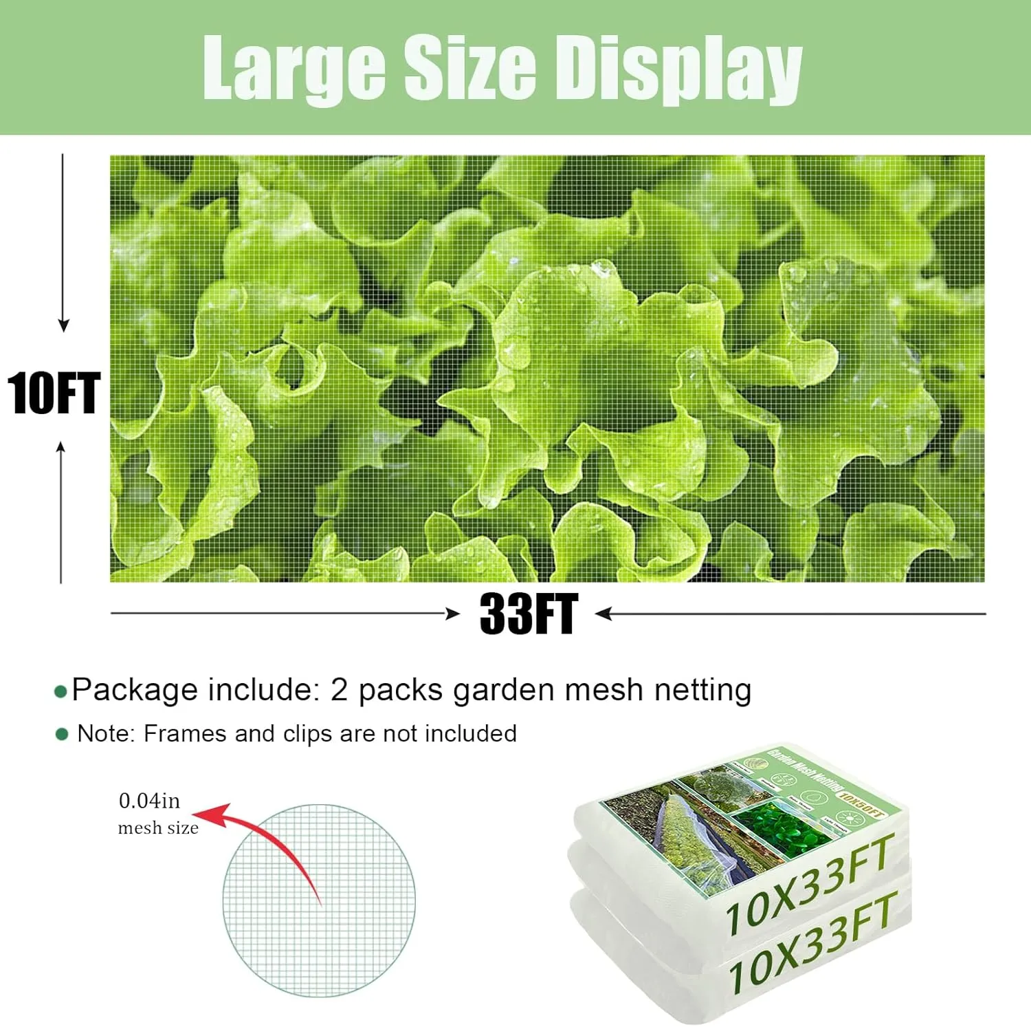 Garden Netting,2 Pack 10X33FT Garden Mesh Netting for Vegetables Protection Ultra Fine Mesh for Fruit Trees Flowers Plant Net from Birds and Animals Row Cover Vegetable Net
