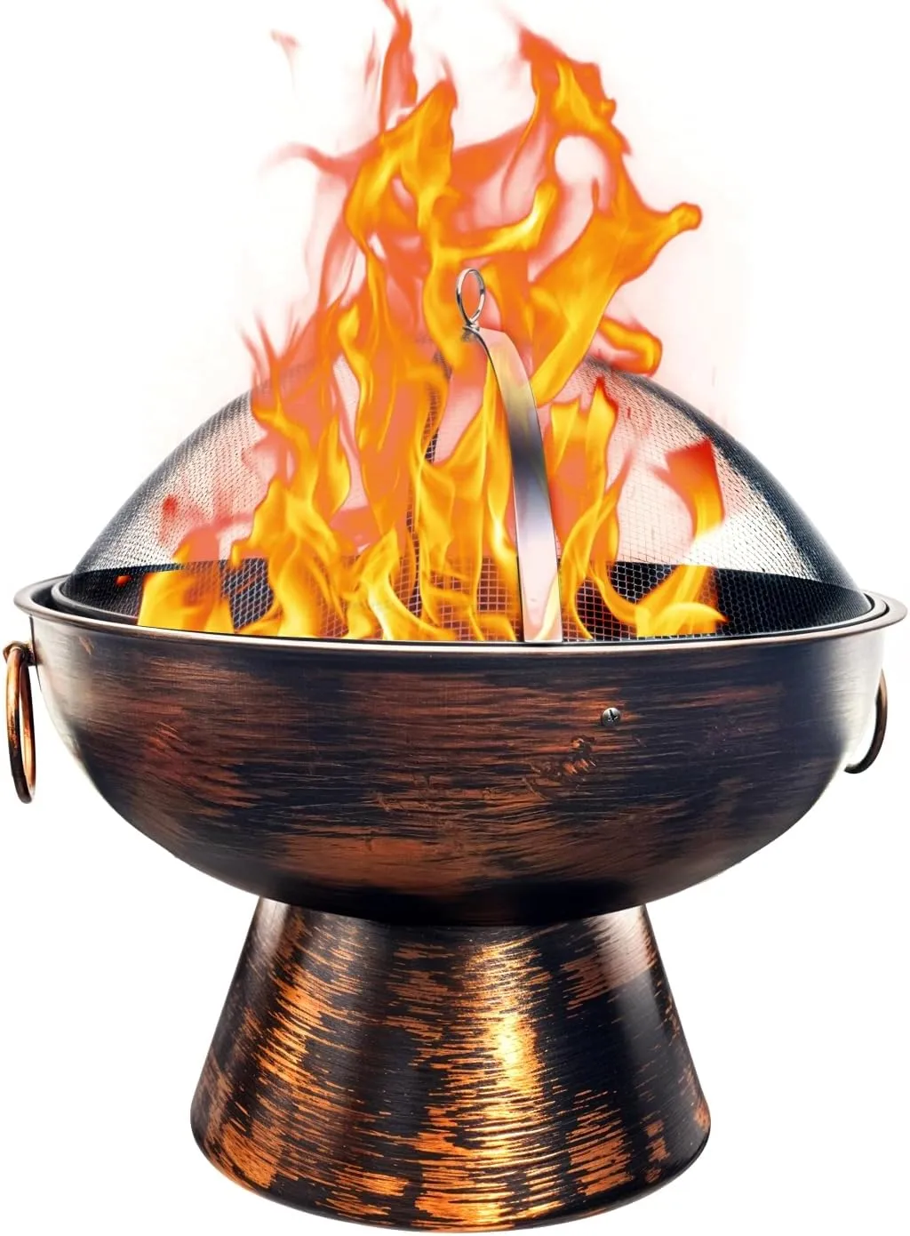 GasOne 22 in Round Outdoor Fire Pit - Wood Burning With Mesh Lid and Fire Picker - Durable Alloy Steel for Outside - Small for Backyard, Porch, Deck, Camping, BBQ
