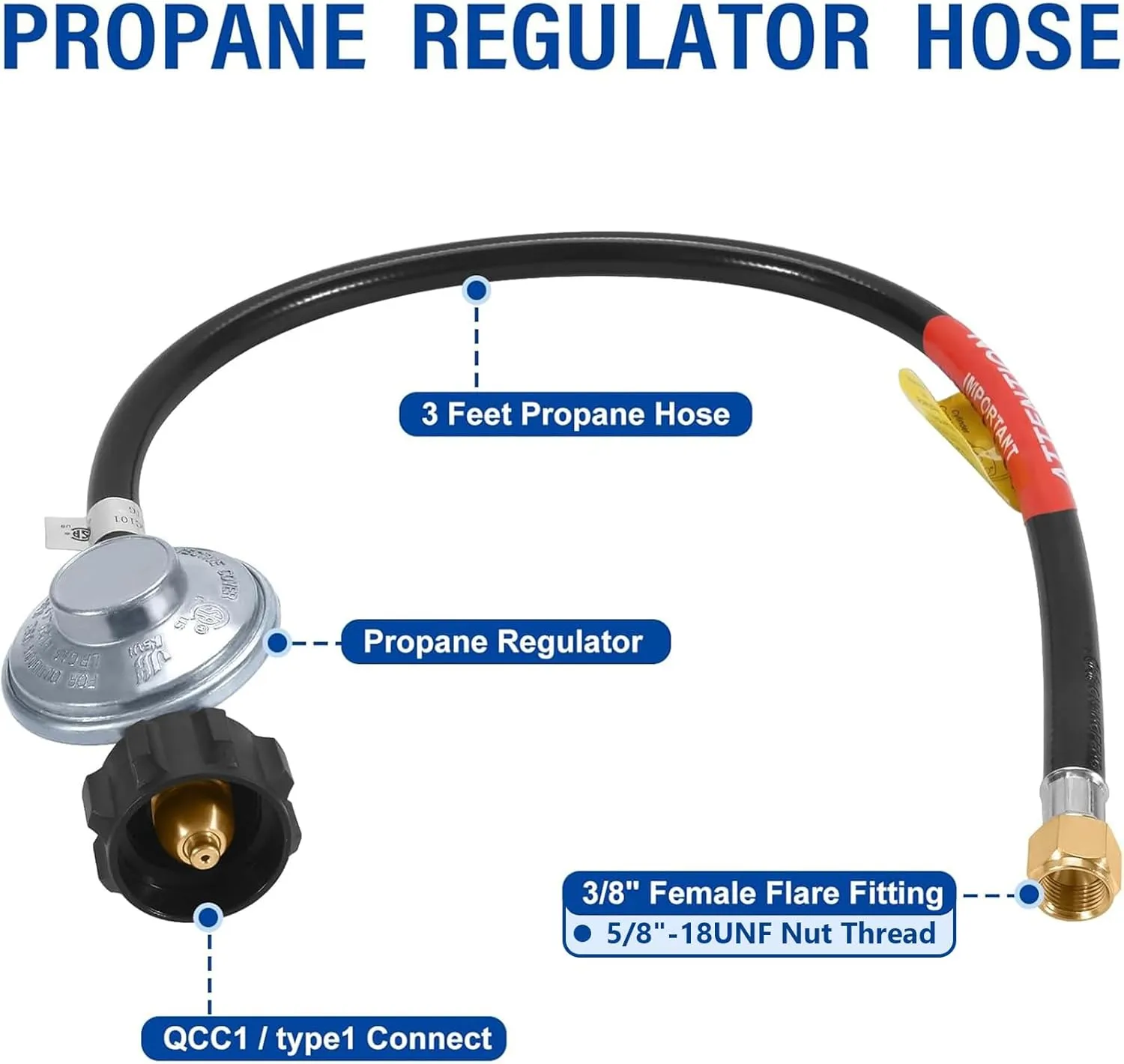 GasSaf 6 Feet Low Pressure Propane Regulator with CSA Certified LPG Hose Most LP Gas Grill, Heater and Fire Pit Table，CSA Certified