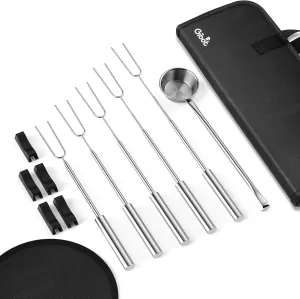Gibot Marshmallow Roasting Sticks for Fire Pit, 5 Dishwasher Safe Stainless Steel Extendable Smores Sticks with Rests Pellet Scoop Grill mat, Camping Essentials，Stove Accessory Pack