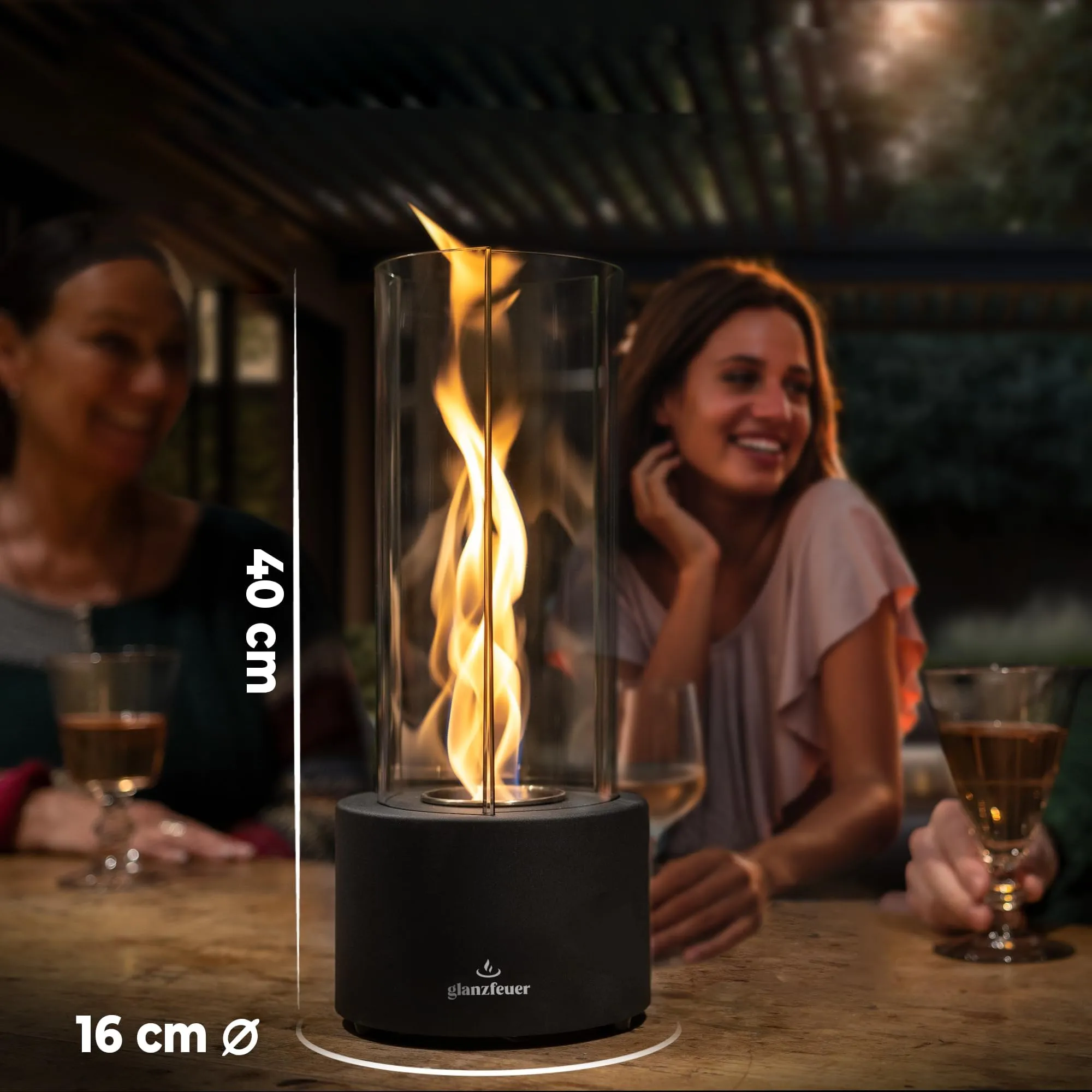 Glanzfeuer Tornado Tabletop Fireplace for Indoor and Outdoor, Balcony & Home Decoration Gift, Alcohol Tabletop Fire Pit for Gatherings - 60  Min Burn, Premium Ethanol Table top Firepit- (Clear Glass)