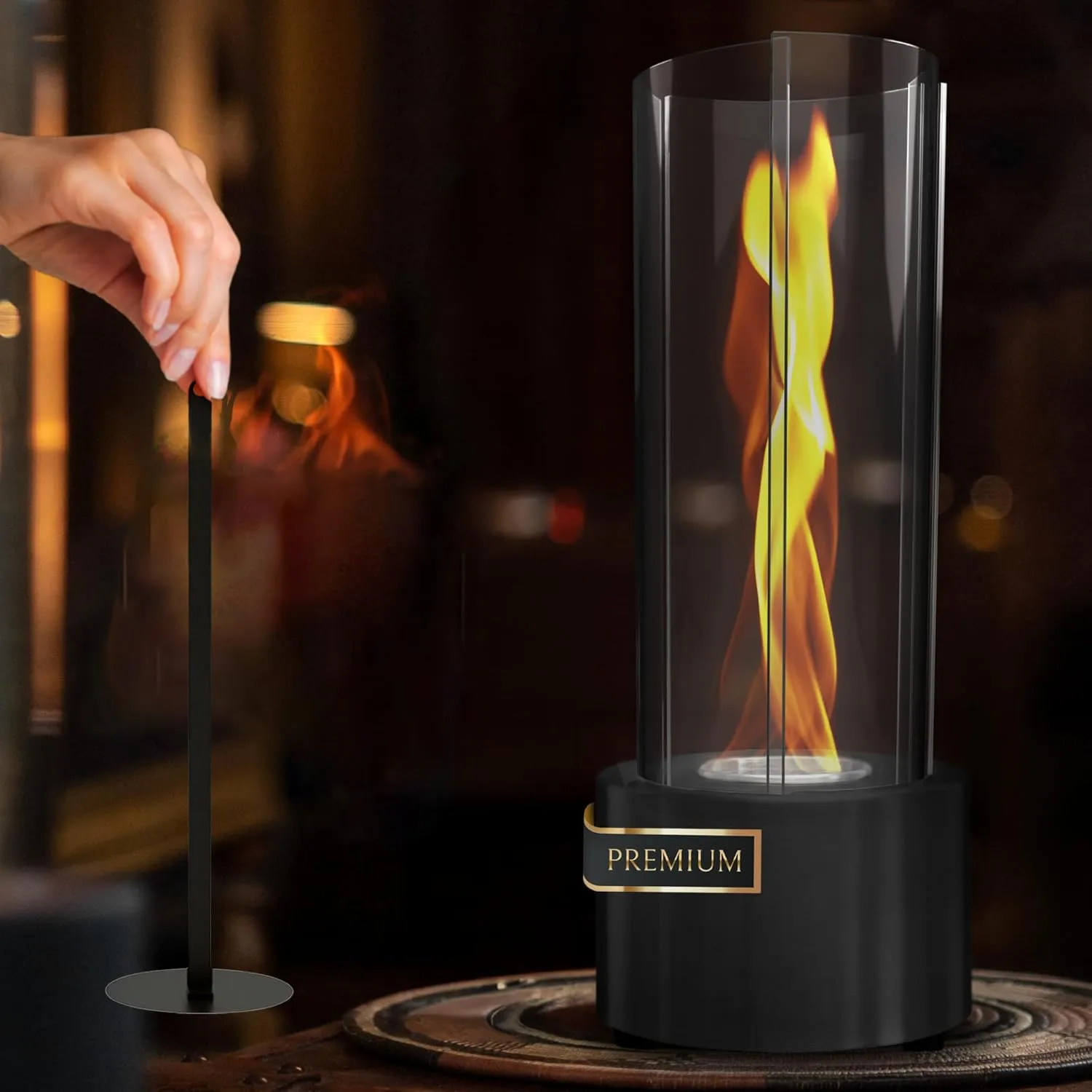 Glanzfeuer Tornado Tabletop Fireplace for Indoor and Outdoor, Balcony & Home Decoration Gift, Alcohol Tabletop Fire Pit for Gatherings - 60  Min Burn, Premium Ethanol Table top Firepit- (Clear Glass)