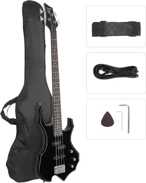 GLARRY Electric Bass Guitar 4 Strings Buring Fire Style Full Size for Beginner Right Hand with Bag, Strap and Accessories (Black)