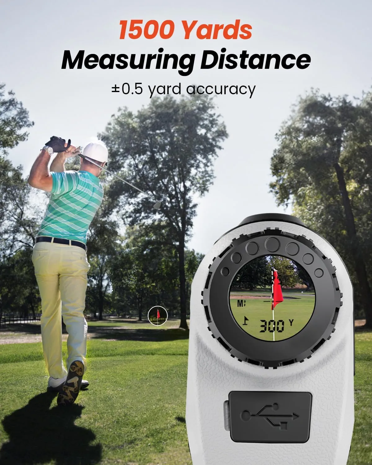 Golf Rangefinder with Slope -1500 Yards Laser Range Finder Golf for Hunter, High-Precision Flag Pole Locking Vibration,7X Magnification, USB-C Rechargeable Rangefinders Magnet Strip