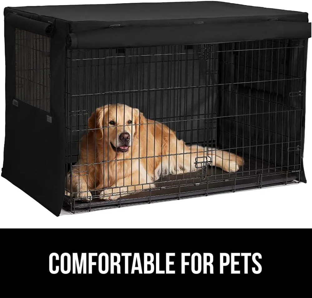 GORILLA GRIP Dog Crate Covers Compatible with Amazon Basics Dog Crates, All Sides Open, Privacy Cover Fits 36" Wire Kennel, Breathable Mesh Windows, Light Reducing Puppy Training Cage Topper, Black