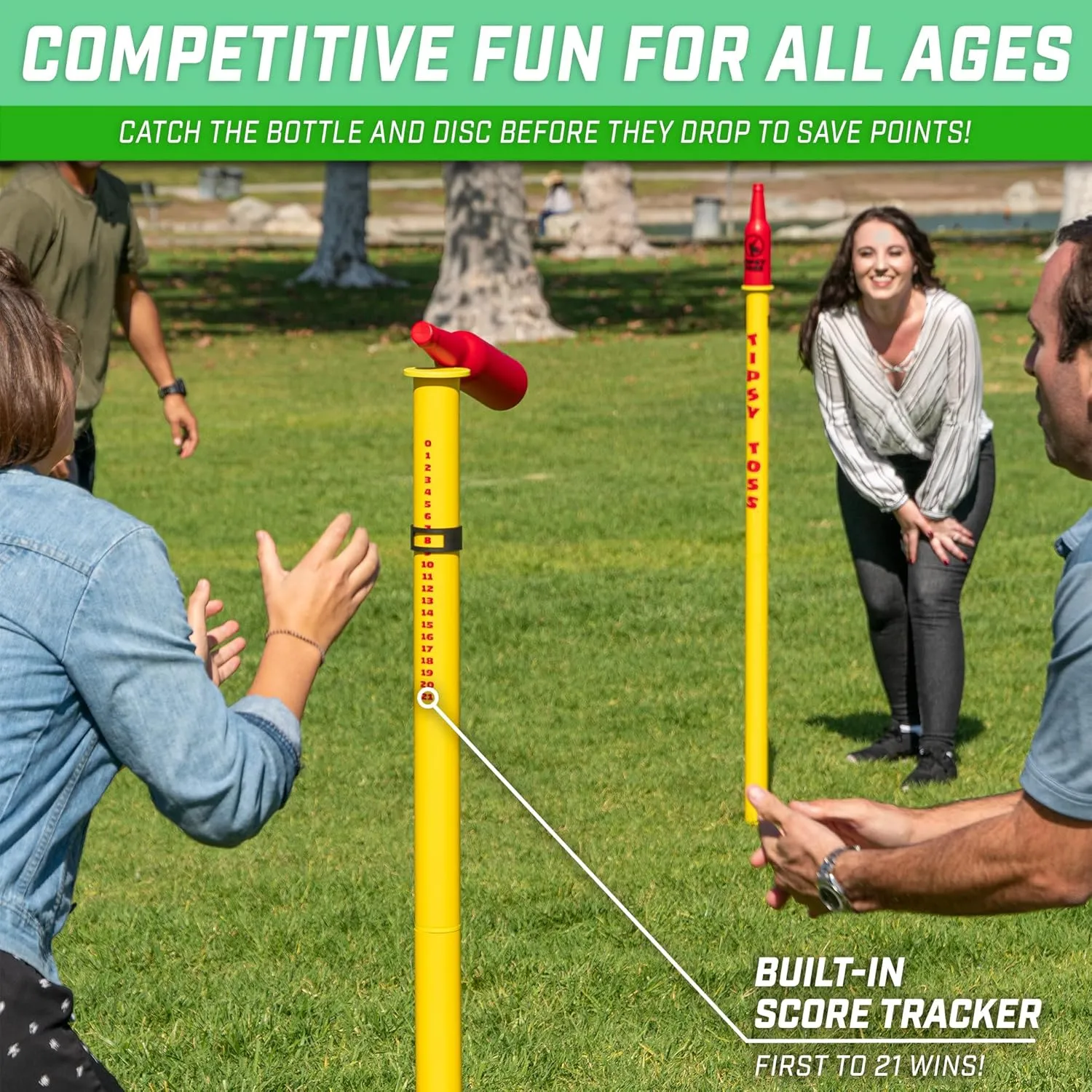 GoSports Tipsy Toss Game Set - Flying Disc Bottle Drop Yard Game - Choose Pro or Standard