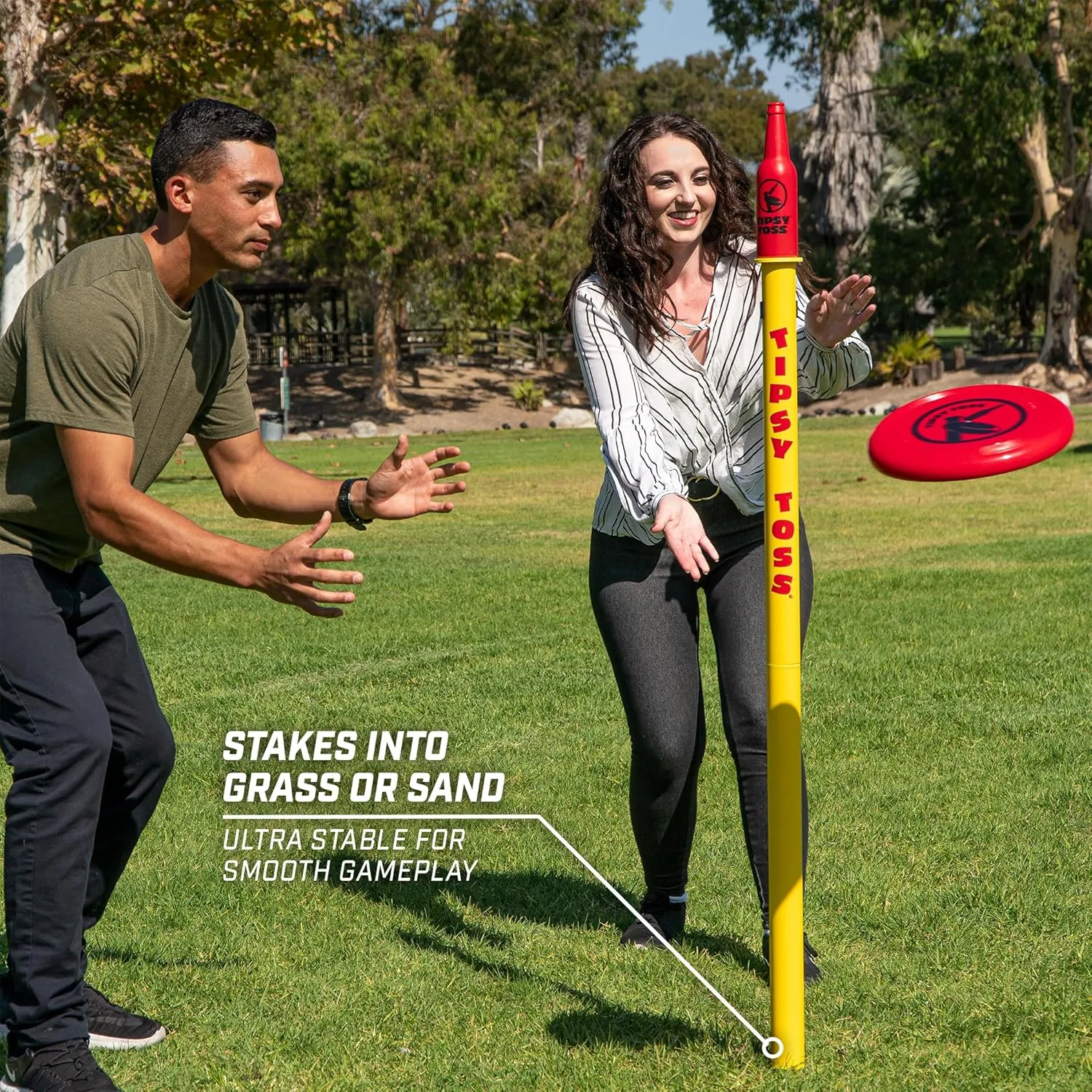 GoSports Tipsy Toss Game Set - Flying Disc Bottle Drop Yard Game - Choose Pro or Standard