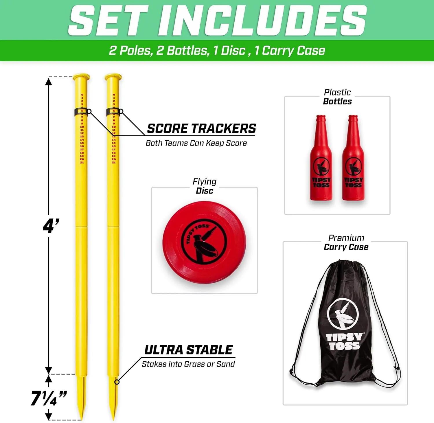 GoSports Tipsy Toss Game Set - Flying Disc Bottle Drop Yard Game - Choose Pro or Standard