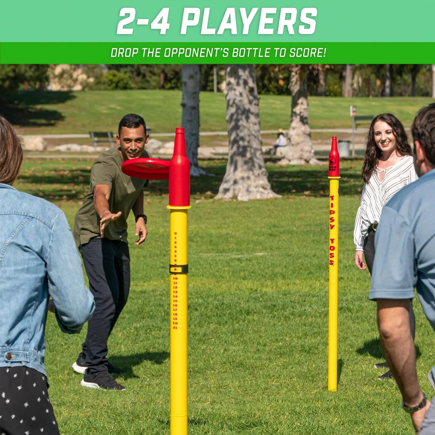 GoSports Tipsy Toss Game Set - Flying Disc Bottle Drop Yard Game - Choose Pro or Standard