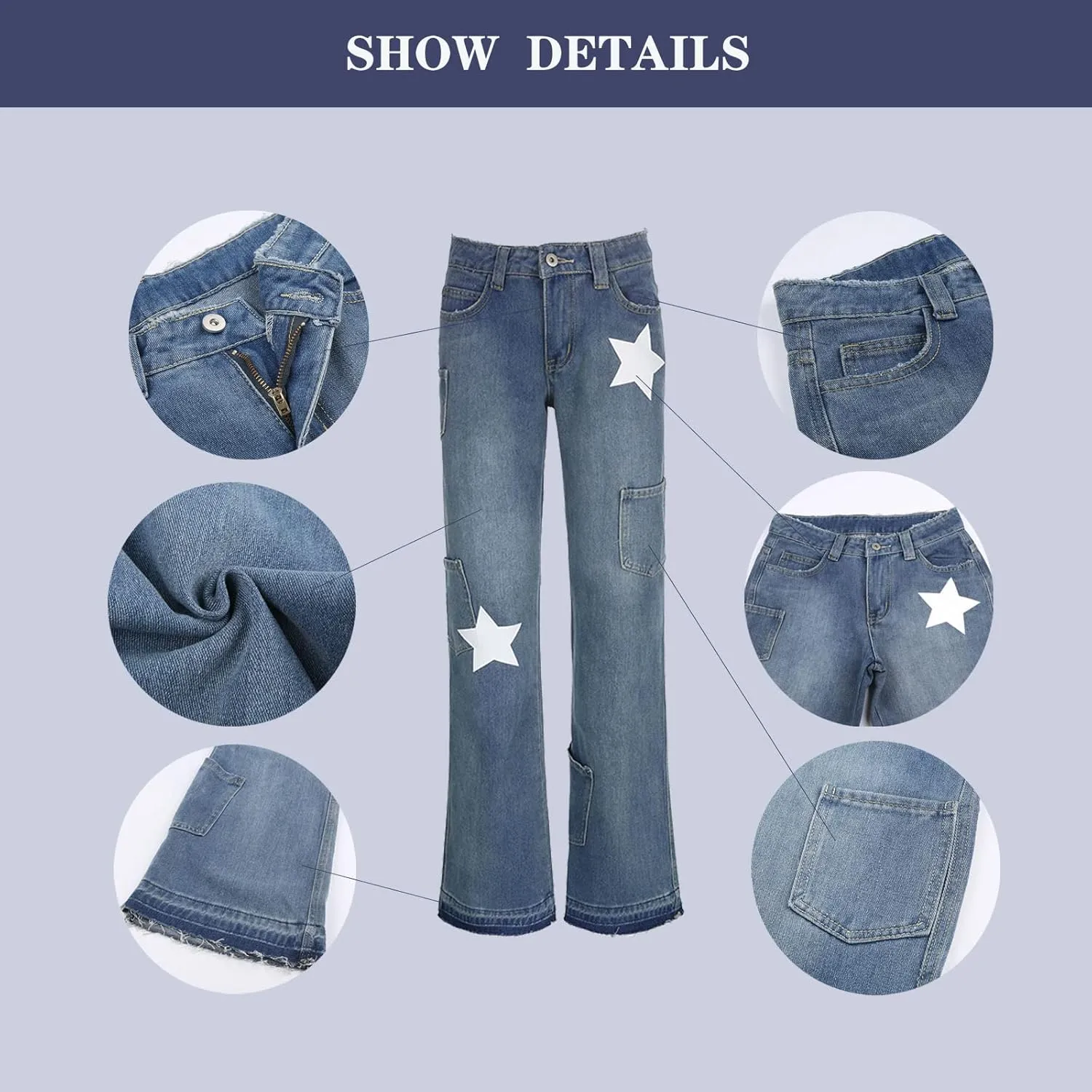 Gothic Women's Pants Vintage Pentagram Print Jeans Women's High Waist Straight Jeans