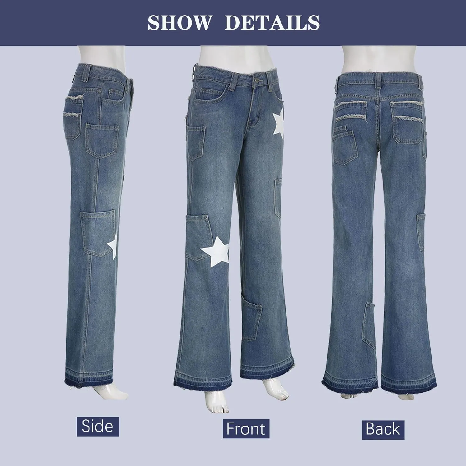Gothic Women's Pants Vintage Pentagram Print Jeans Women's High Waist Straight Jeans