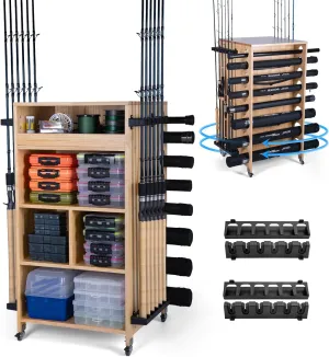Goture Fishing Rod Holders for Garage, 360 Degree Rotating Pole Holders Rod Rack Storage up to 12 Rods or Rod Combos Tackle Gear Equipment Organizer Fishing Storage Cabinet for Men Women