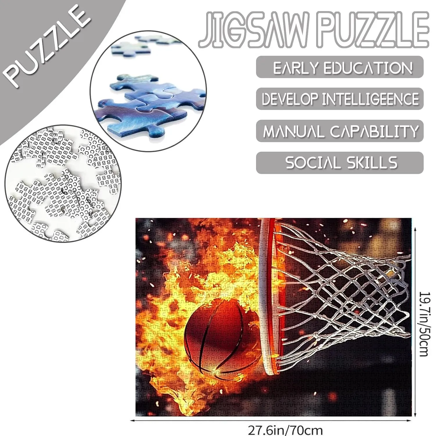 Graffitic 1000 Piece Jigsaw Puzzles for Adults Basketball in Flame Painting Jigsaw Puzzle Ball Sport 1000 Pieces Puzzles Fire Basketball Hoop Wall Decor DIY Craft Magic Puzzle Art Man Cave Decor Gift