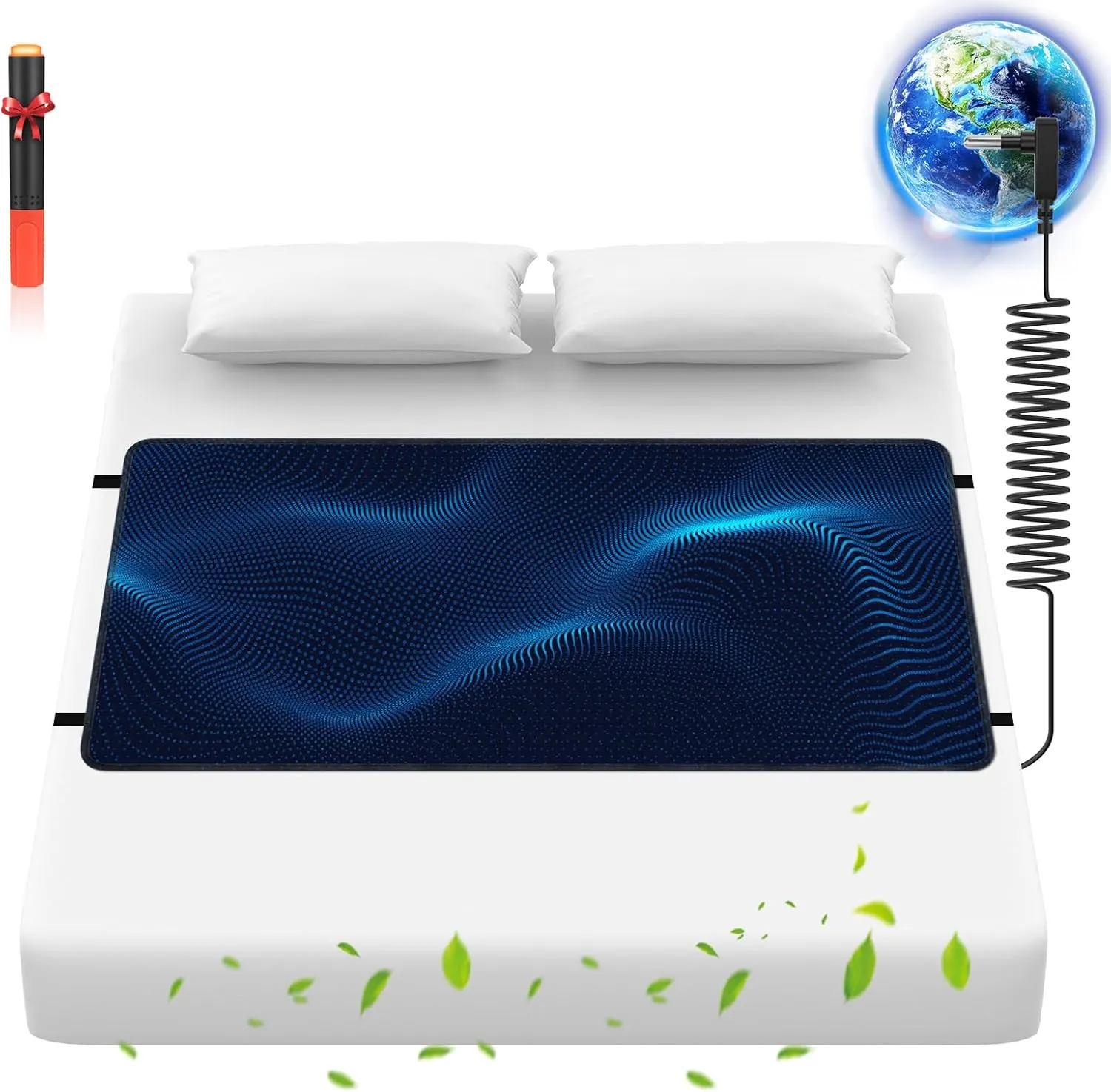 Grounding Mat for Bed, Anti-Slip PU Leather, Grounding Mat Improves Sleep, relieves Stress, with Static grounding Cord and Test Pen (Black, (60.2 * 27 inch))