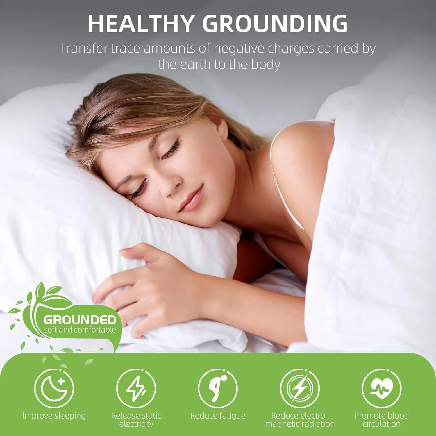 Grounding Mat for Bed, Anti-Slip PU Leather, Grounding Mat Improves Sleep, relieves Stress, with Static grounding Cord and Test Pen (Black, (60.2 * 27 inch))