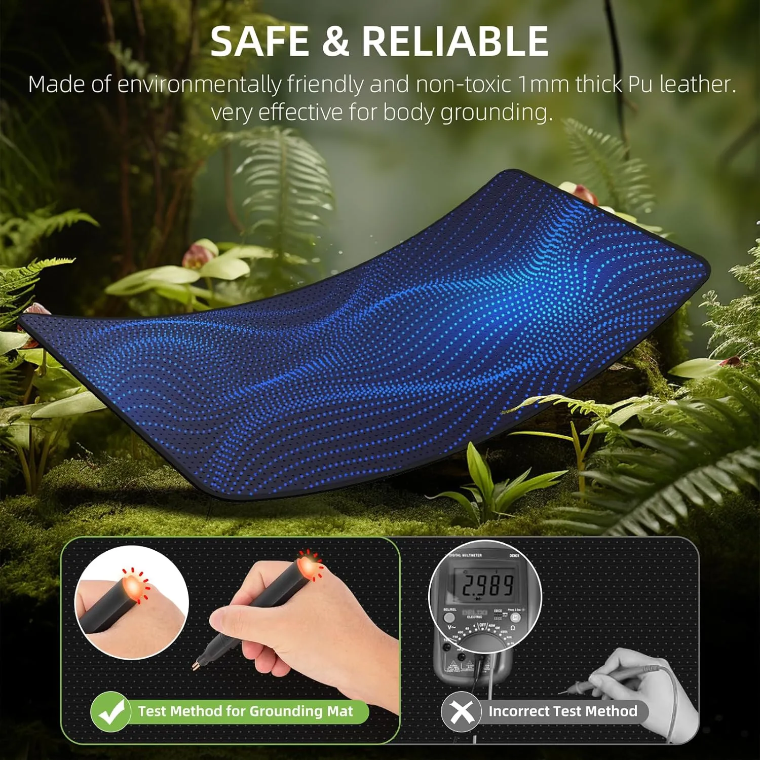 Grounding Mat for Bed, Anti-Slip PU Leather, Grounding Mat Improves Sleep, relieves Stress, with Static grounding Cord and Test Pen (Black, (76.1 * 27.2 inch))