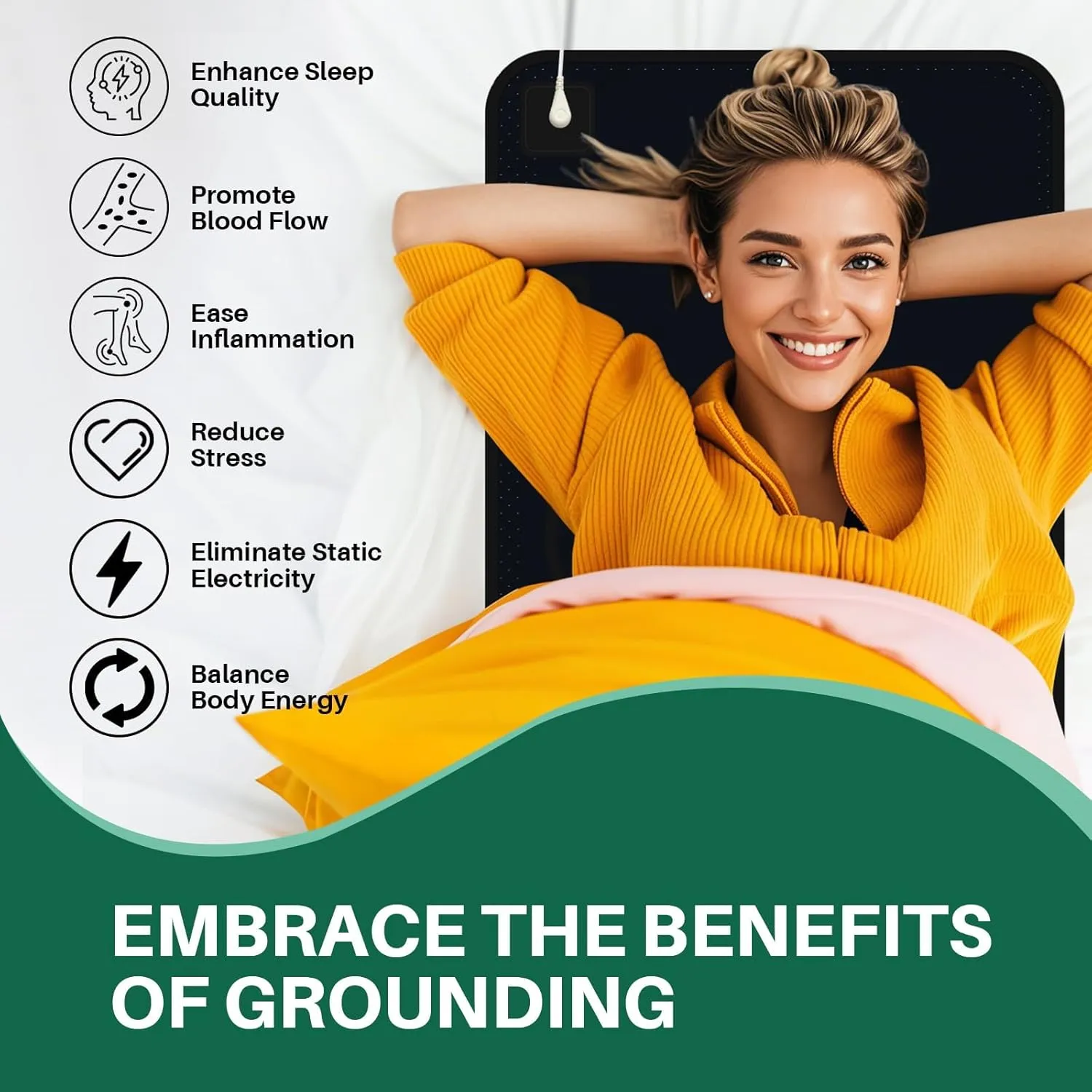 Grounding Mat for Bed: Grounding Pad for Sleeping - Anti-Slip PU Leather Grounded Mattress Pad Kit with Grounding Cord - Full 27''×54‘’