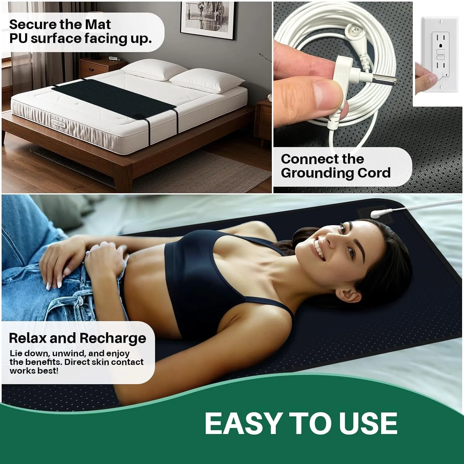 Grounding Mat for Bed: Grounding Pad for Sleeping - Anti-Slip PU Leather Grounded Mattress Pad Kit with Grounding Cord - Full 27''×54‘’