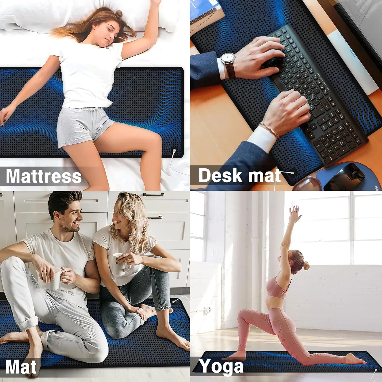 Grounding Mat for Bed, Grounding Sheets for Sleeping, Anti-Slip PU Leather Mattress Pad with Grounded Cord, 27" x 60", Queen