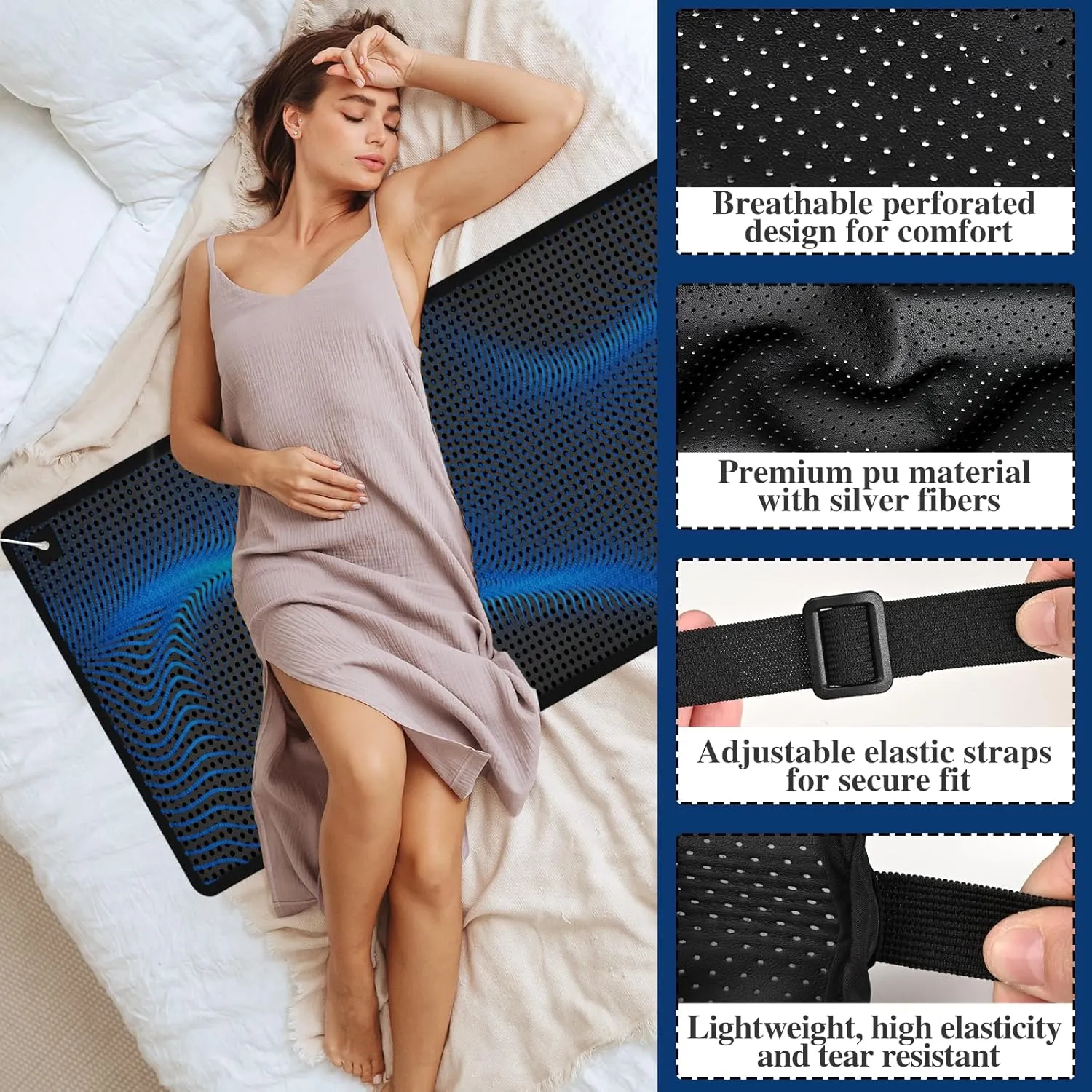 Grounding Mat for Bed, Grounding Sheets for Sleeping, Anti-Slip PU Leather Mattress Pad with Grounded Cord, 27" x 60", Queen