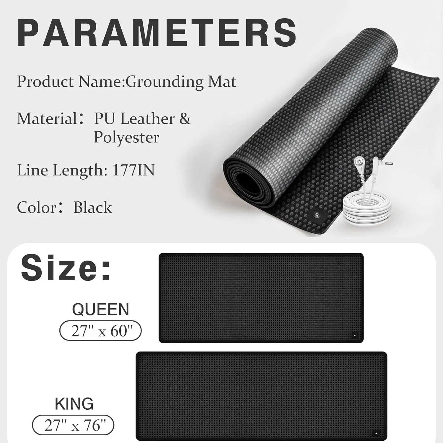 Grounding Mat for Bed, Grounding Sheets for Sleeping, Anti-Slip PU Leather Mattress Pad with Grounded Cord, 27" x 60", Queen