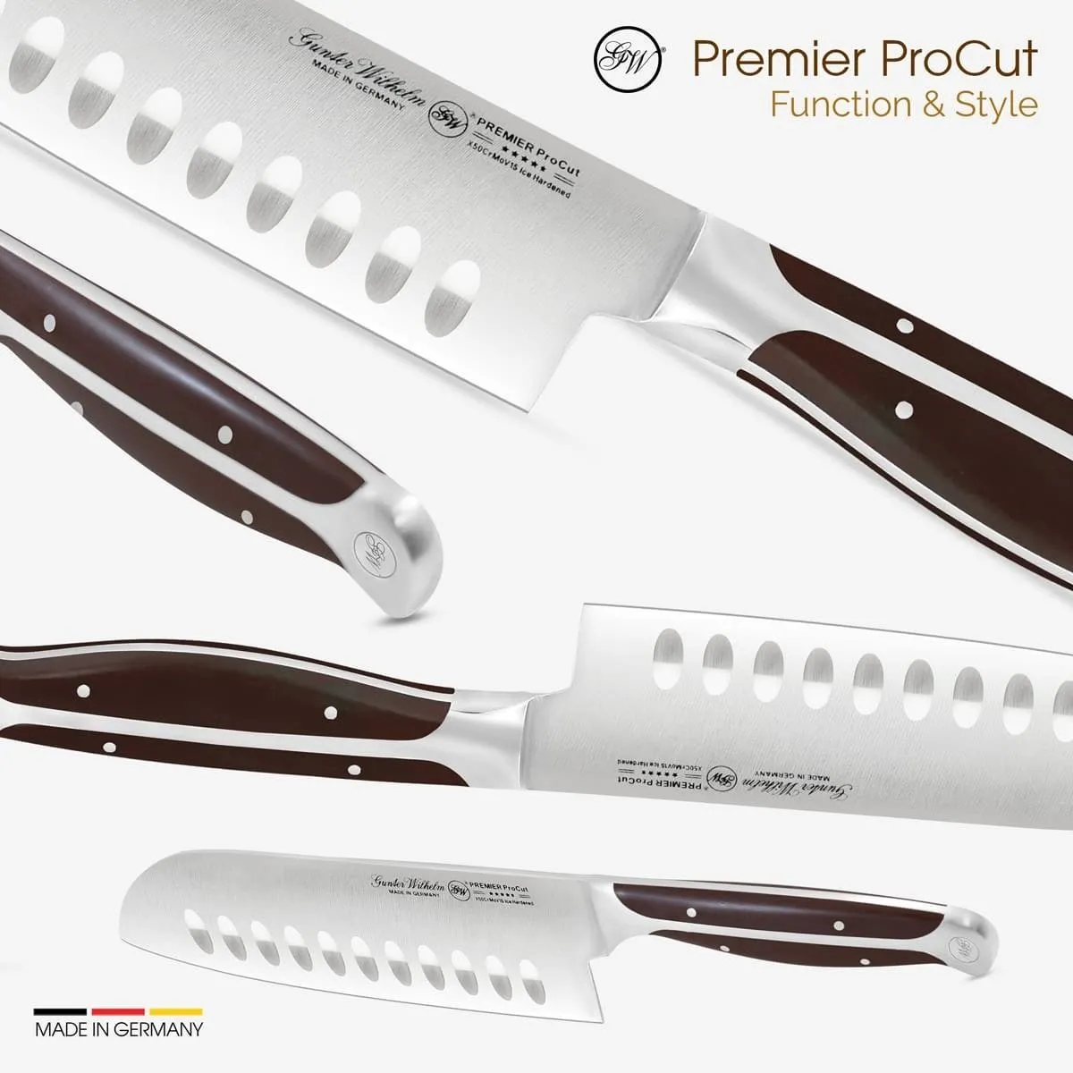 Gunter Wilhelm Premier Santoku Knife, 5 Inch | Dark Brown ABS Handle SKU: 30-317-0405