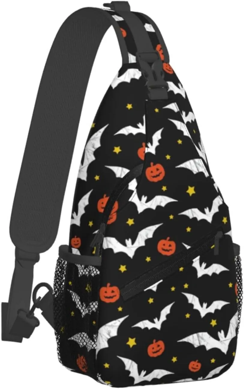 Halloween Bat Sling Bag,Horror Goth Gothic Crossbody Backpack Shoulder Chest Bag for Women Men Travel Hiking Daypack