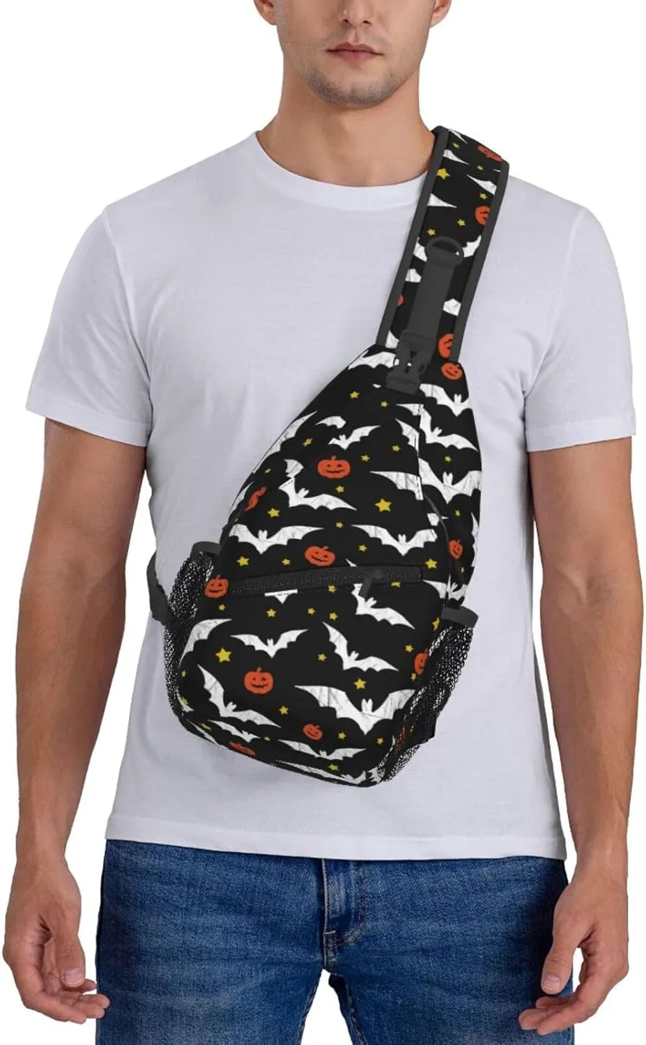 Halloween Bat Sling Bag,Horror Goth Gothic Crossbody Backpack Shoulder Chest Bag for Women Men Travel Hiking Daypack