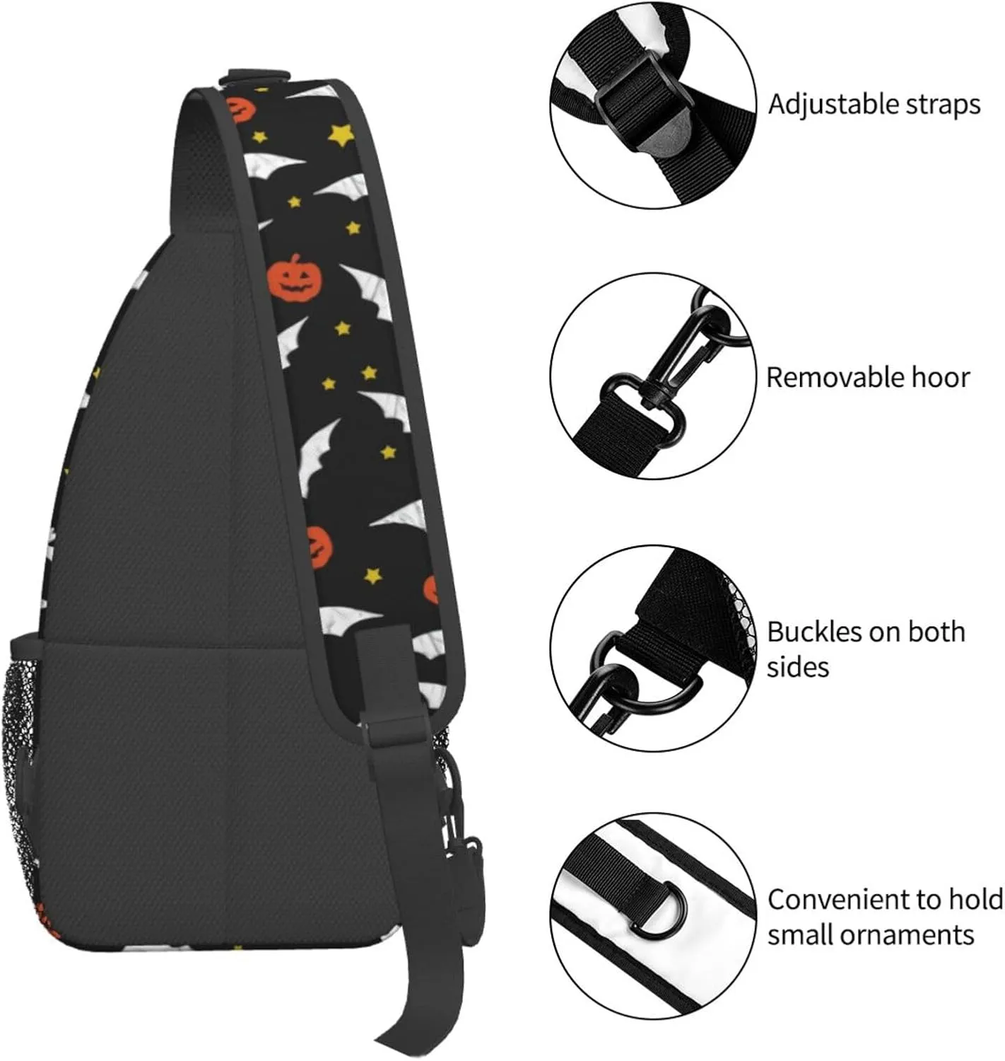 Halloween Bat Sling Bag,Horror Goth Gothic Crossbody Backpack Shoulder Chest Bag for Women Men Travel Hiking Daypack