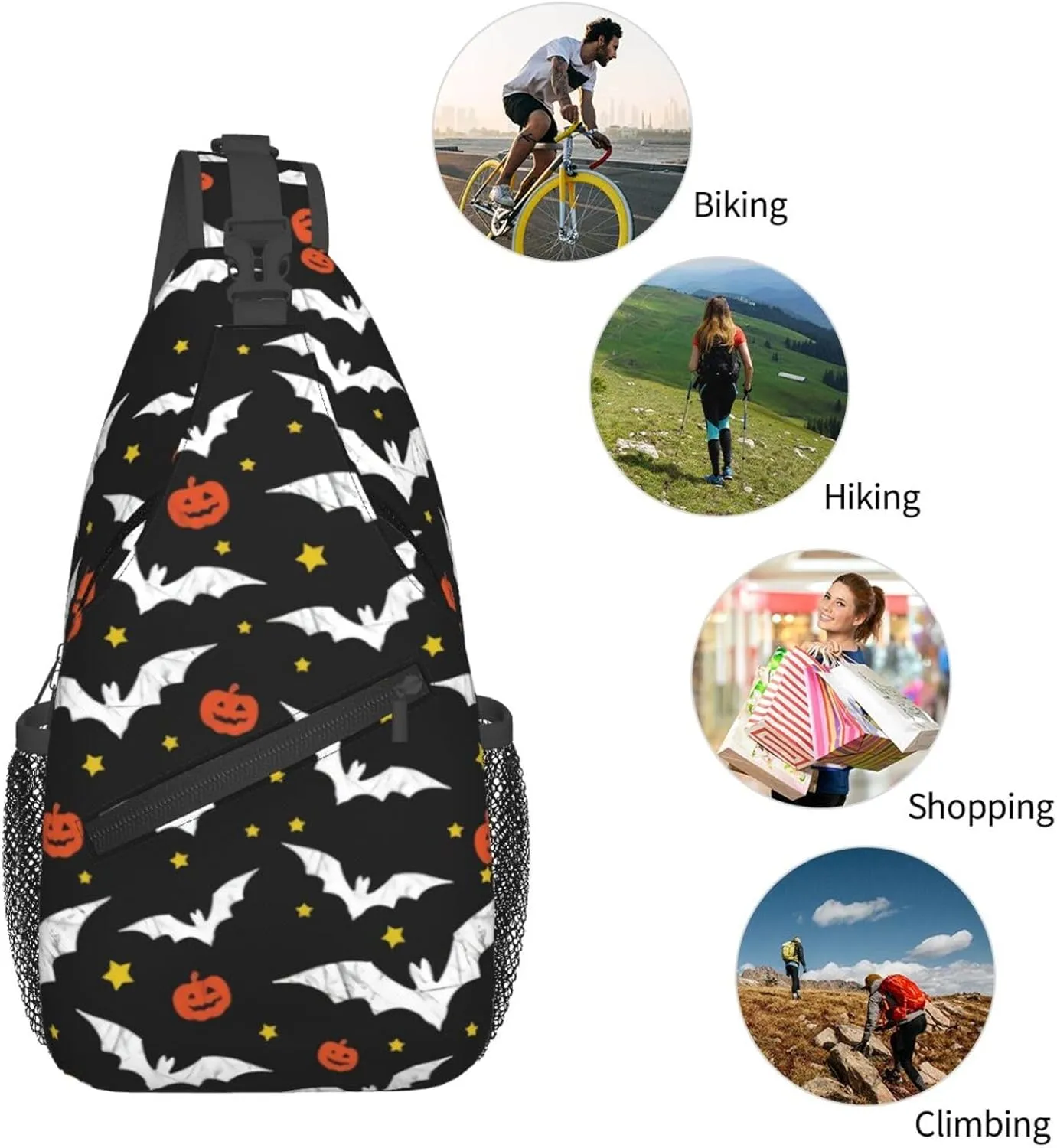 Halloween Bat Sling Bag,Horror Goth Gothic Crossbody Backpack Shoulder Chest Bag for Women Men Travel Hiking Daypack