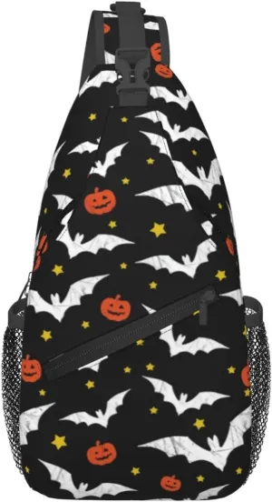 Halloween Bat Sling Bag,Horror Goth Gothic Crossbody Backpack Shoulder Chest Bag for Women Men Travel Hiking Daypack