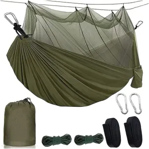 Hammock Hammock Camping Hammock with Mosquito Net, Portable Hammock with Tree Strap, for Backpacking, Backyard Garden Hiking Outdoor Hammock (Color : Dark Green) (Army Green)