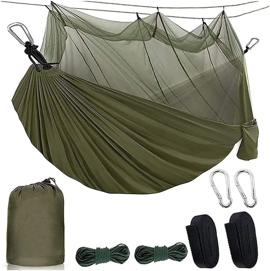 Hammock Hammock Camping Hammock with Mosquito Net, Portable Hammock with Tree Strap, for Backpacking, Backyard Garden Hiking Outdoor Hammock (Color : Dark Green) (Army Green)