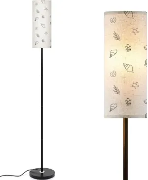 Hand drawn illustrations seamless pattern seashells corals seaweed Modern Floor Lamp Minimalist Standing Lamps for Living Room LED Corner Lamp Remote Control Metal Pole Lamp for Bedroom, Reading