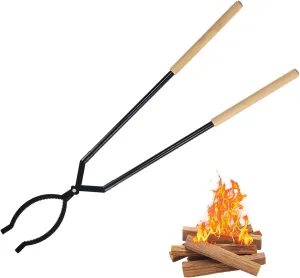 Heavy Duty Firewood Tongs – 42" Large Fireplace Tongs Log Grabber with Scissor Shape Serrated, Portable Expandable Fire Pit Tongs for Outdoor Fire Pit, Indoor Fireplaces, Campfires, Bonfires