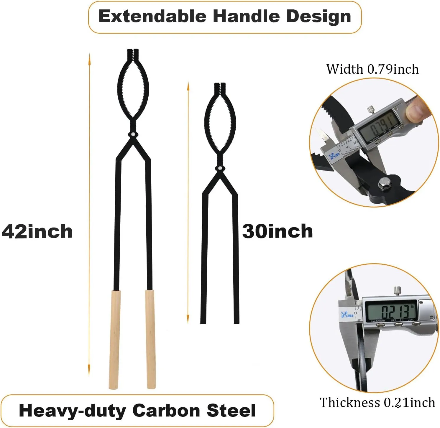 Heavy Duty Firewood Tongs – 42" Large Fireplace Tongs Log Grabber with Scissor Shape Serrated, Portable Expandable Fire Pit Tongs for Outdoor Fire Pit, Indoor Fireplaces, Campfires, Bonfires