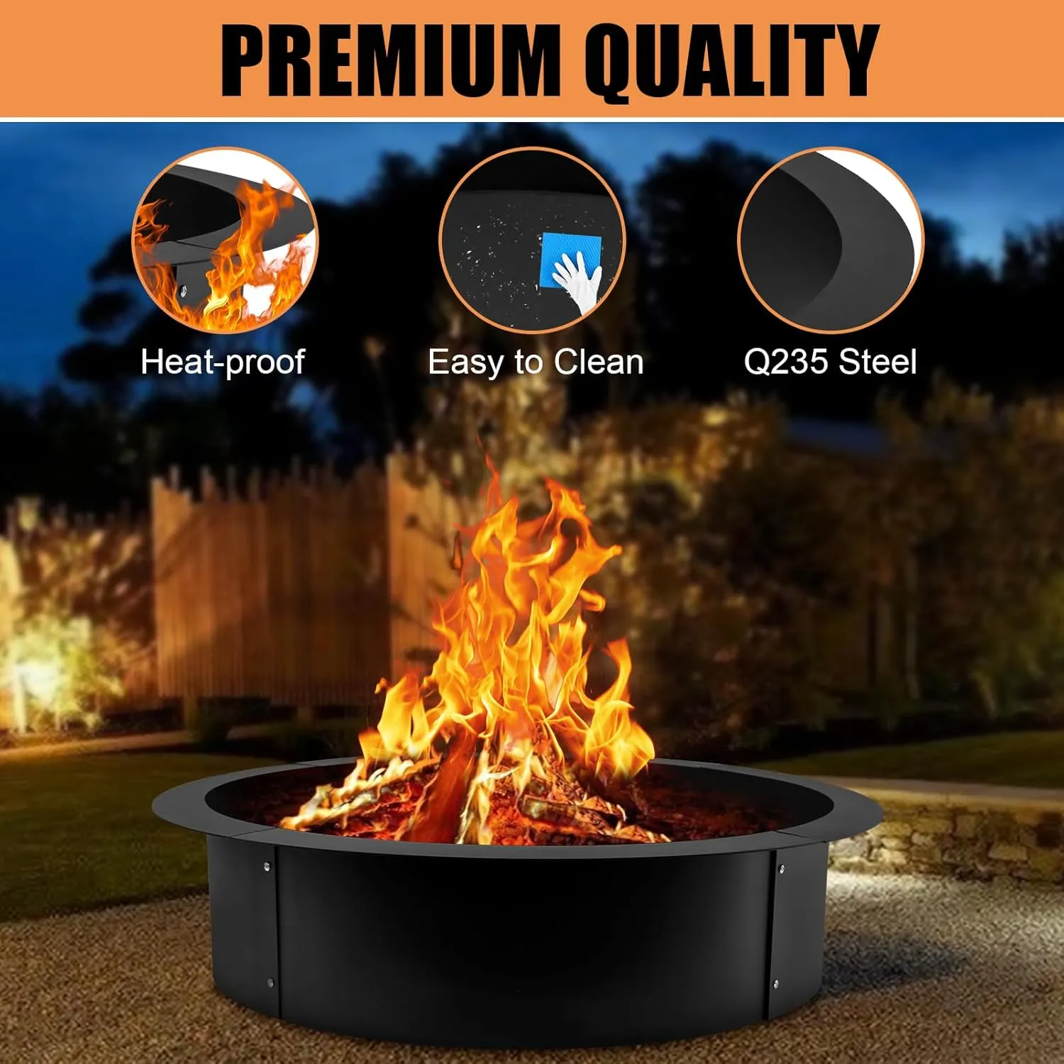 Heavy Duty Steel Fire Ring Insert - Smokeless 36-Inch Outer/30-Inch Inner Diameter Fire Pit Liner for Camping, Outdoors, Backyard, Garden Wood Burning