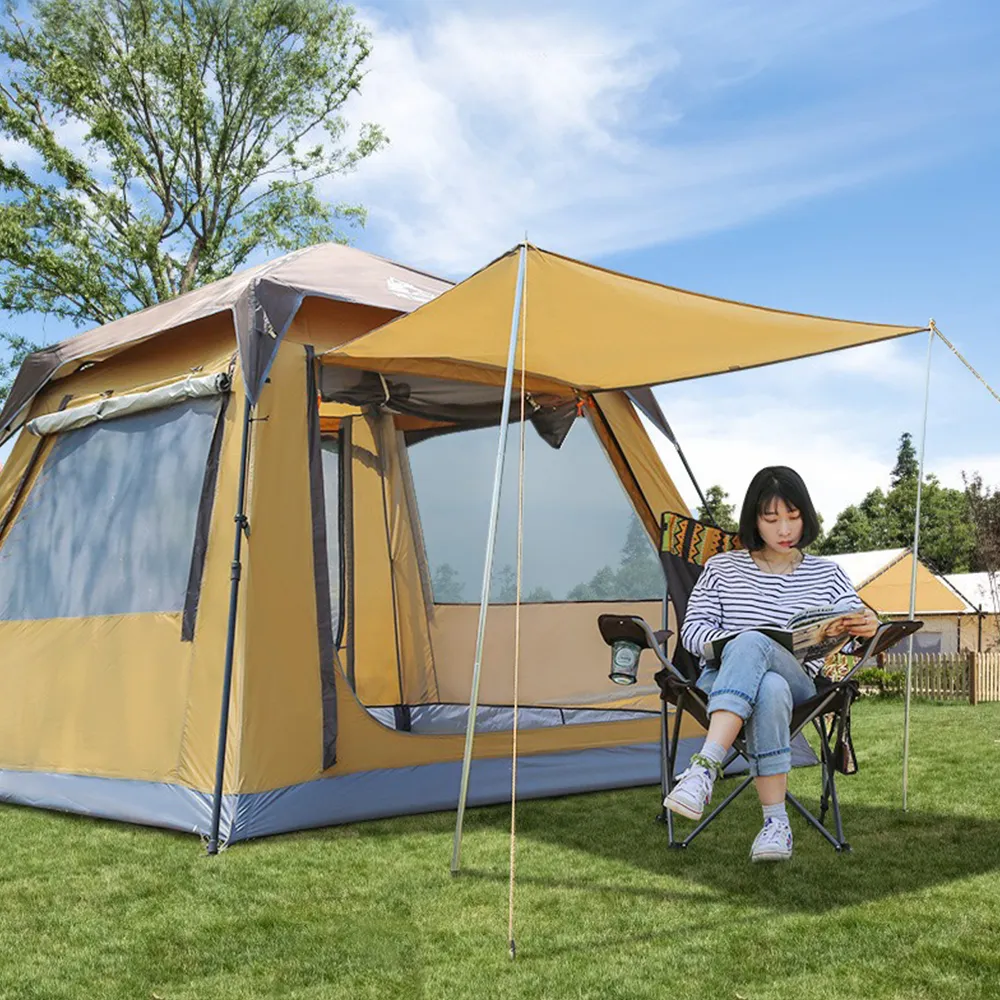 Hewolf Large 8 Person Square Top Automatic Tent - Camel