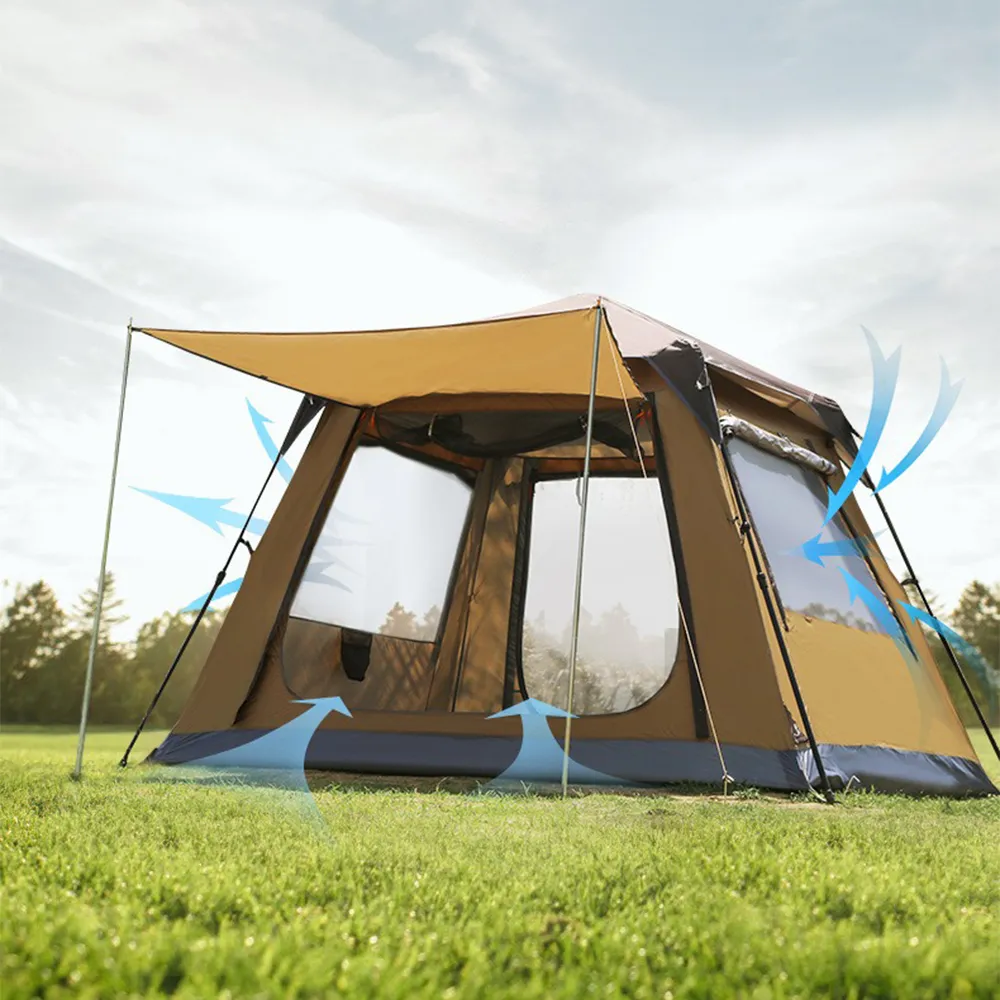 Hewolf Large 8 Person Square Top Automatic Tent - Camel