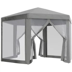 Hexagon Party Tent Patio Gazebo Outdoor Activity Event Canopy Quick Sun Shelter Pavilion with Netting Mesh Sidewall Dark Grey