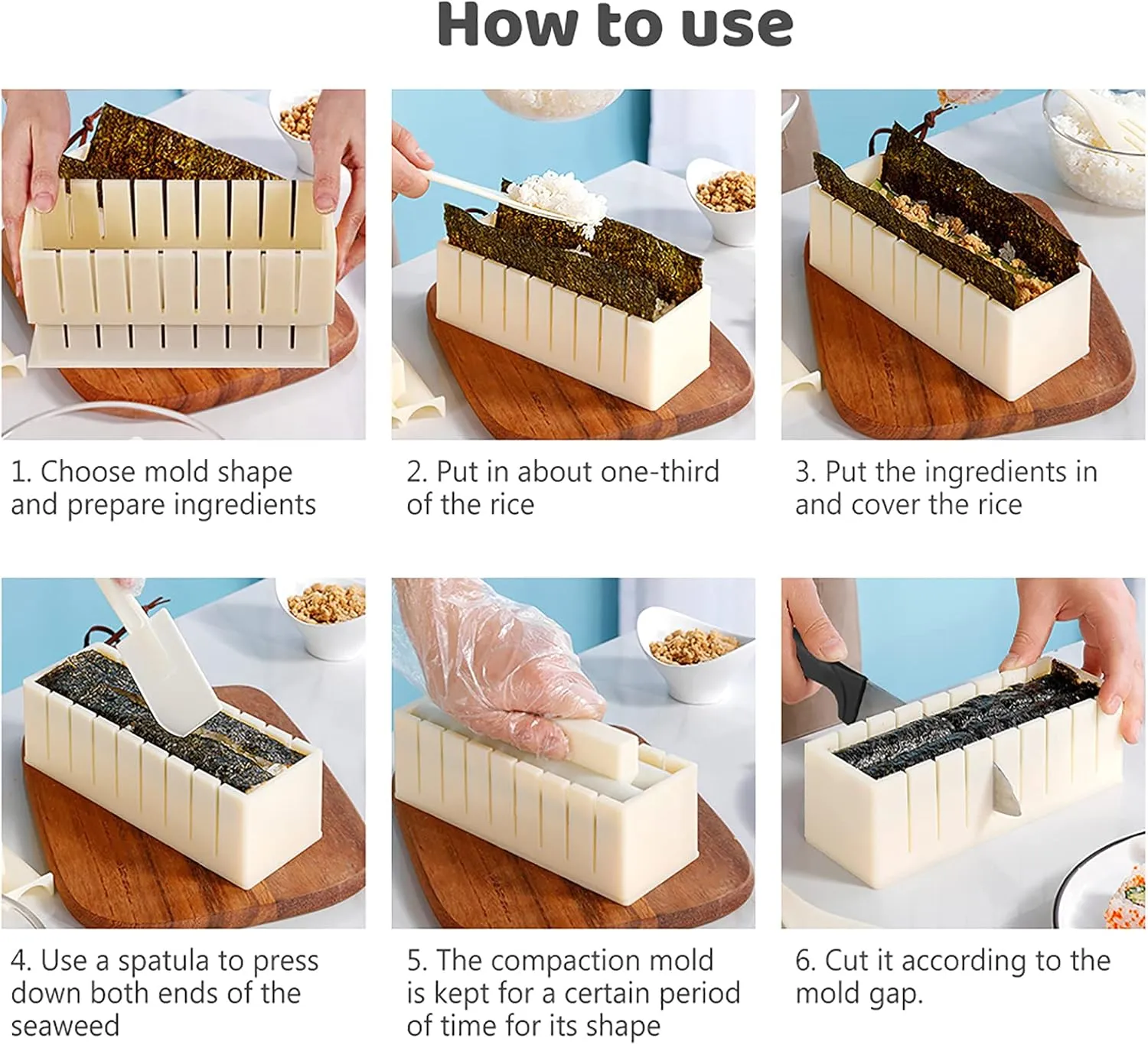HI NINGER Sushi Making Kit Deluxe Edition Heart Sushi Mold Press with 8 Sushi Rice Roll Mold Shapes 1 Fork 1 Spatula 1 Sushi Knife, Complete Sushi Maker Kit 12PCS DIY Home Sushi Tool