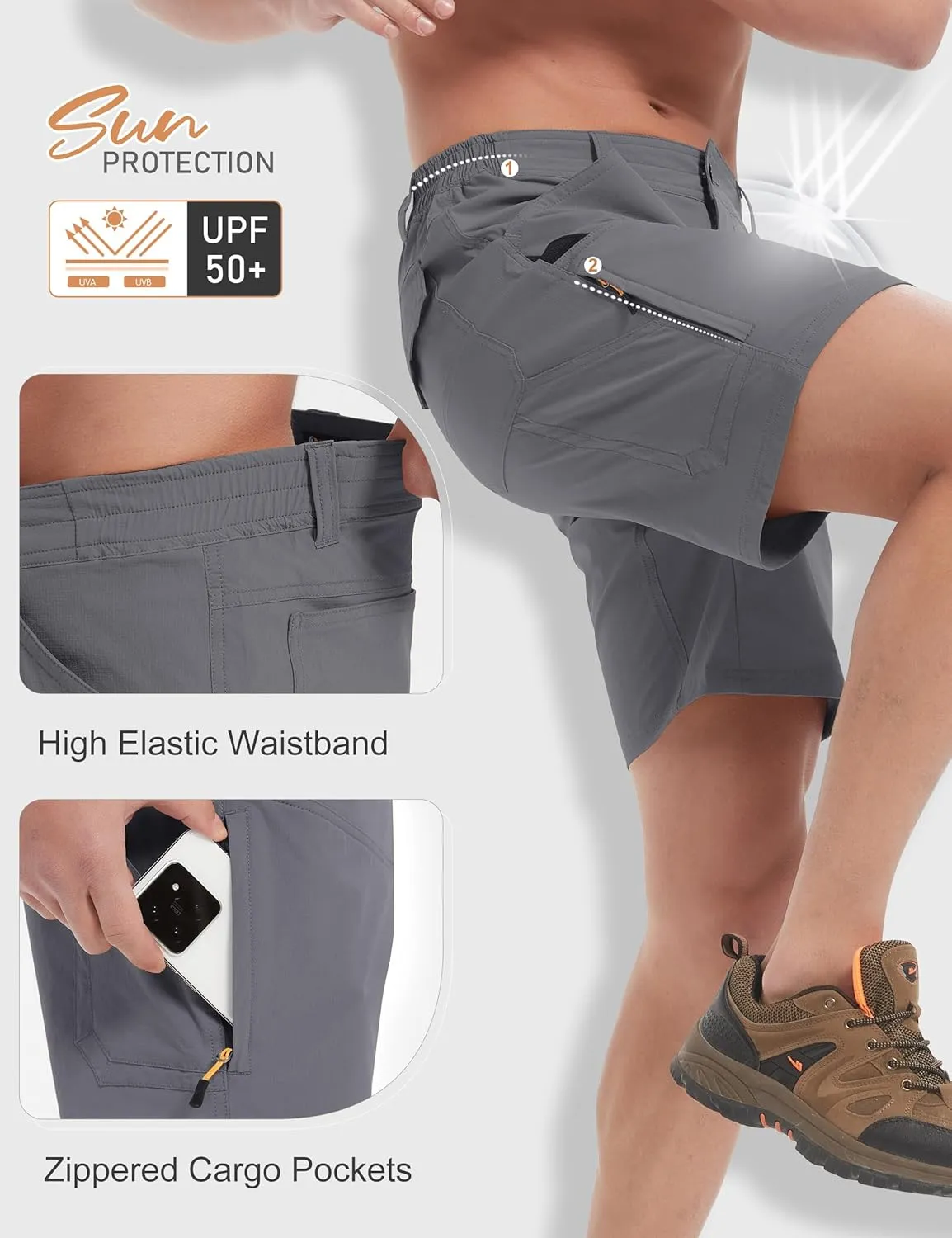 Hiking Shorts Men Cargo Quick Dry Lightweight Stretch Tactical Shorts for Fishing Travel Casual with Multi Pockets