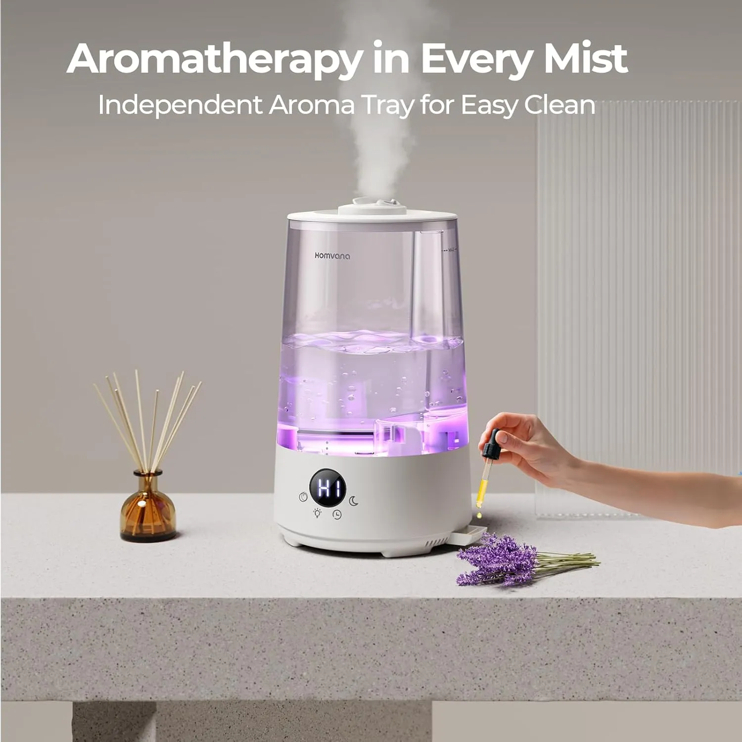 Homvana 3.6L Cool Mist Humidifiers for Bedroom, Large Room, House, Office, Living Room, 34H Top Fill, Aroma, Essential Oil Diffuser for Home, Portable Mini Air Humidifier for Hotel Scent (Transparent)