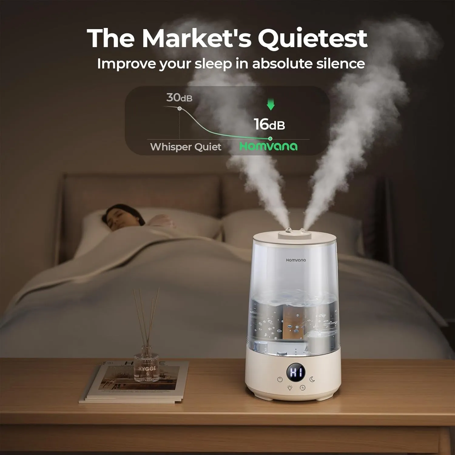 Homvana 3.6L Cool Mist Humidifiers for Bedroom, Large Room, House, Office, Living Room, 34H Top Fill, Aroma, Essential Oil Diffuser for Home, Portable Mini Air Humidifier for Hotel Scent (Transparent)