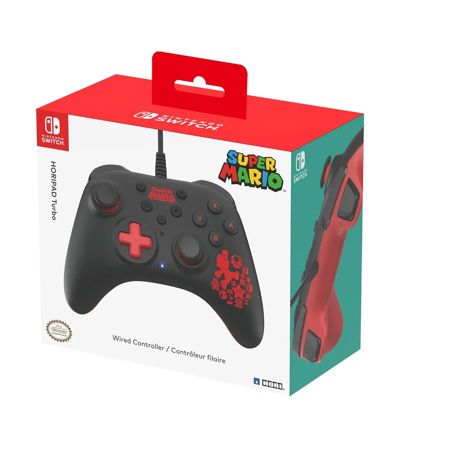 HORI Nintendo Switch HORIPAD Turbo (Mario) Ergonomic Wired Controller Pad - Offically Licensed by Nintendo