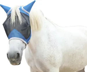 Horse Fly Mask with Ears Cover | Forelock Opening for Tangle-Free Mane Care | UV Protection & Breathable Mesh | No Rub Fit and Enhanced Visbility for Trail Riding RoyalBlue Full
